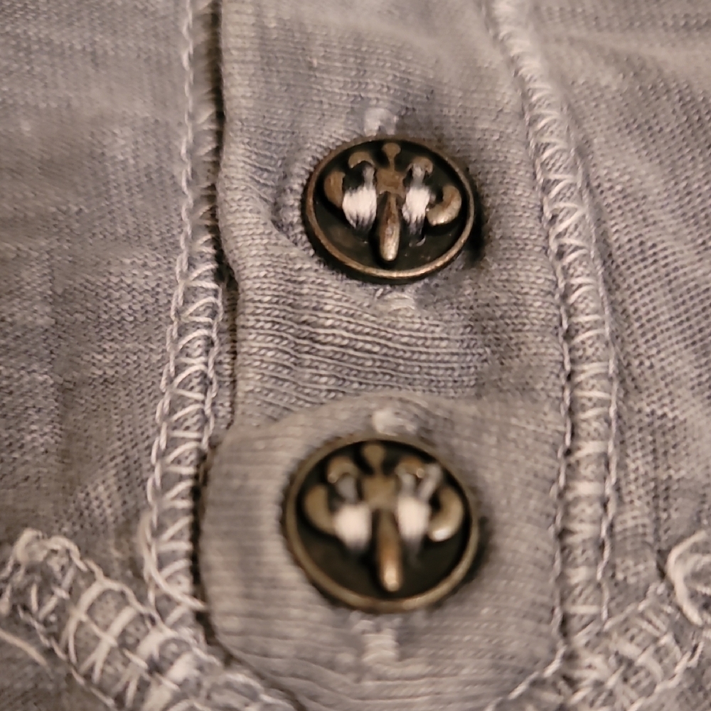 Men's Affliction Henley Large Gray And Black 3 Button Short Sleeve Shirt - Picture 3 of 9